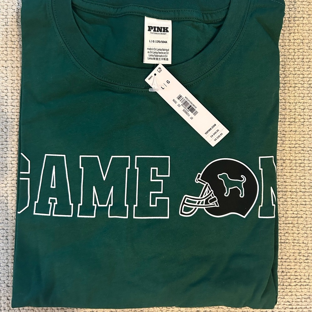 PINK Victoria's Secret Green Game On Long Sleeve Cotton Tee-Size Large NWT💚 - Picture 4 of 4